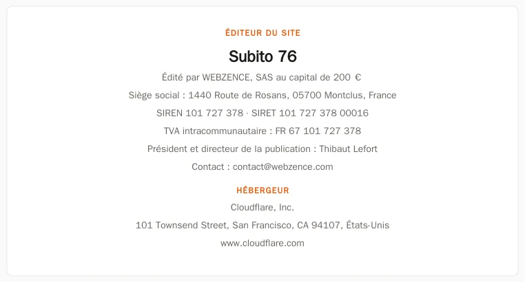 Coordonnées légales de l’éditeur et de l’hébergeur du site