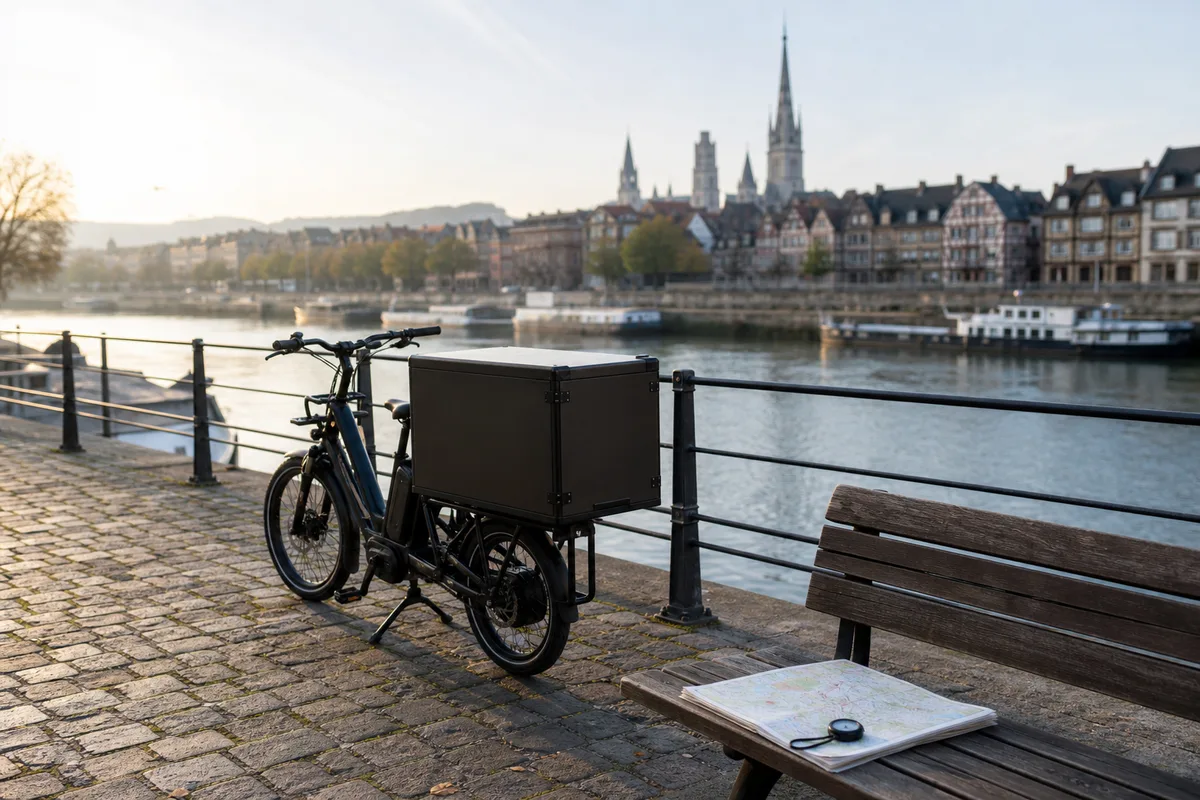 Cadran de chronomètre devant les quais de Rouen, pont sur la Seine et flèche de la cathédrale