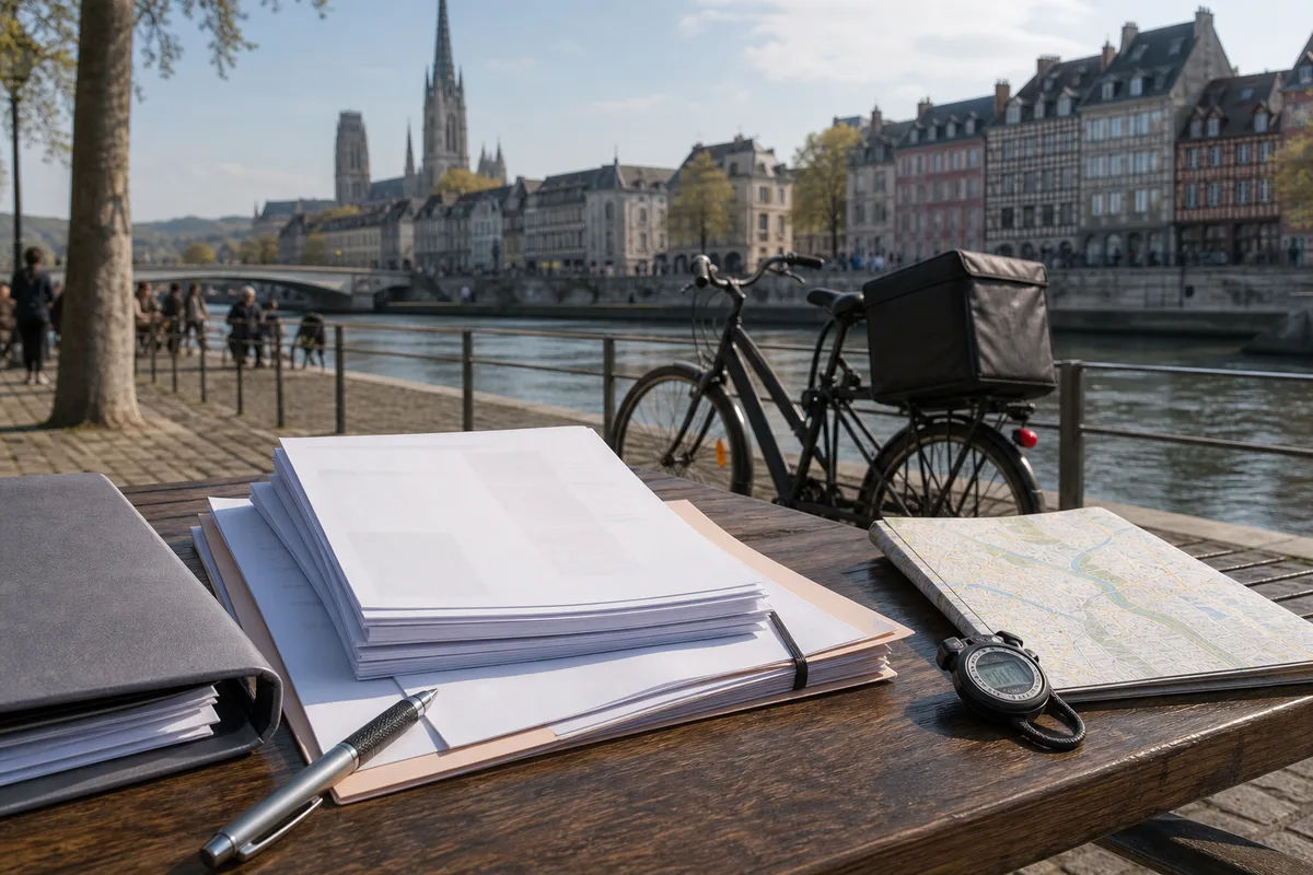 Dossier de candidature locative complet posé sur un bureau avec un stylo